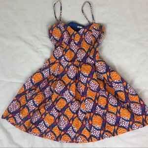 Zara Trafaluc Women's Orange Blue Box Pleat Dress Size S